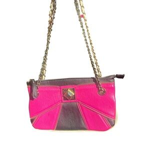 Betsey Johnson Pink & Black Bow Colorblock Chain Strap Shoulder Bag Y2K
